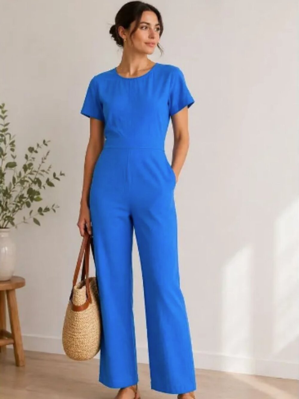 Ilana Kohn Lee Blue Cotton Jumpsuit Size 4 Small Short Sleeve Minimalist